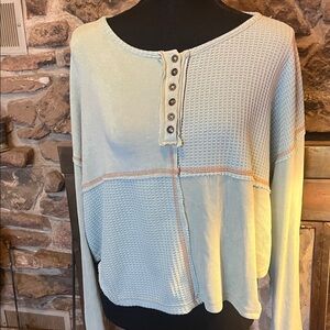POL Light Blue Waffle Knit Long Sleeve Top